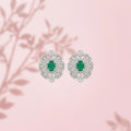 SILVME 925 Sterling Silver Green Round Stone-Set Stud Earrings