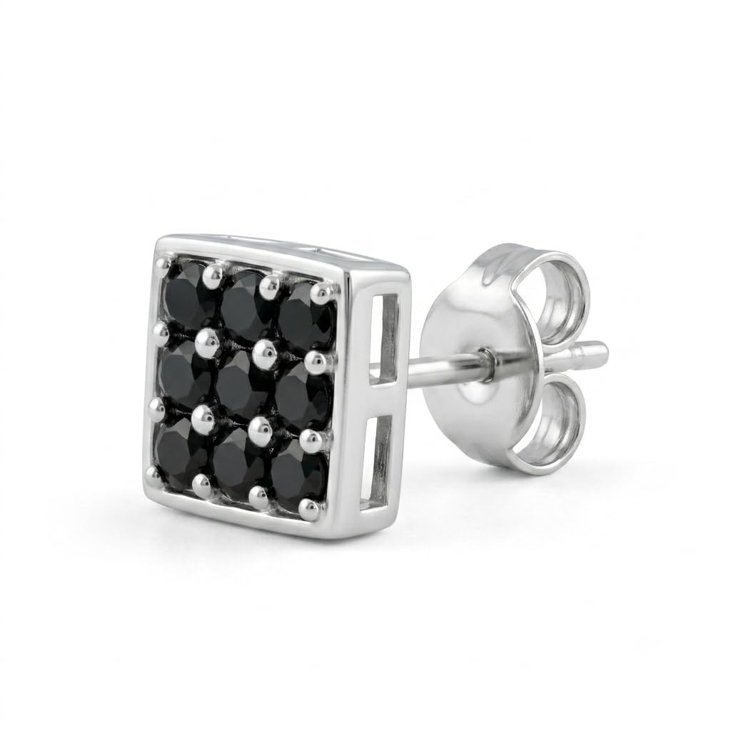 Black Square Cluster Stud Earrings, front product view