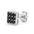 Black Square Cluster Stud Earrings, close-up detail