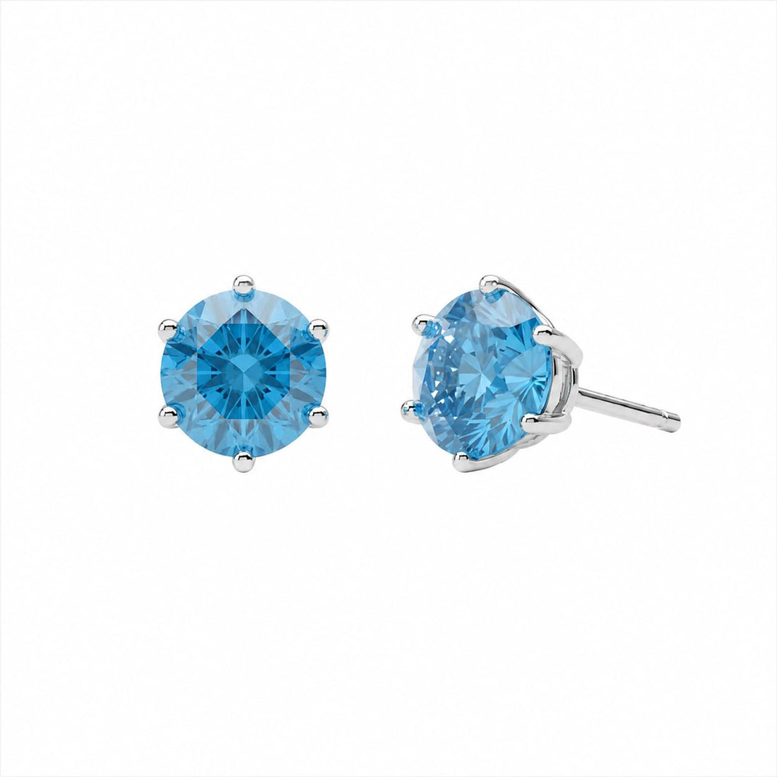 Blue Solitaire 925 silver stud earrings for women, gift for wife, shown as a matching pair