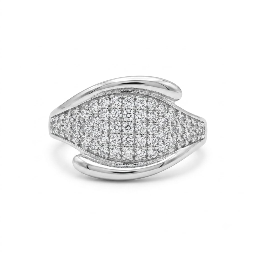 Silvme Crossover 925 sterling silver ring for women — front view on white background