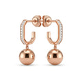 Rose Gold Channel Huggie Ball Drop Earrings, close-up detail