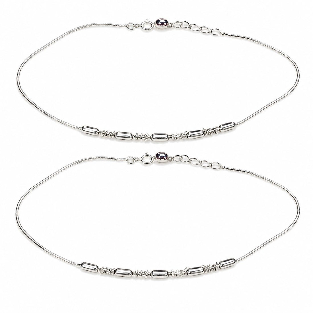 Silvme 925 sterling silver Green & Yellow Bead CZ Disc anklet, on a plain white background, full view