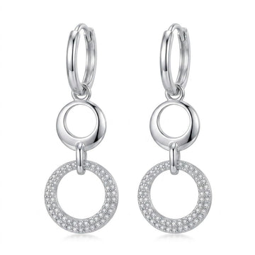 Silvme 925 Sterling Silver Double Circle Drop Earrings for women - white-background product photo of silver drop earrings