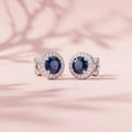 Blue Round Halo Stud Earrings, additional product view 4