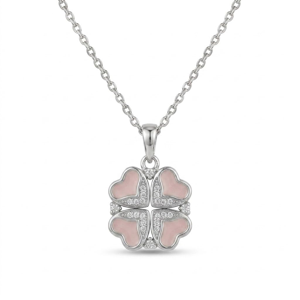 Silvme Clover Heart Pendant Necklace in 925 sterling silver, jewellery for women, a gift-worthy silver piece