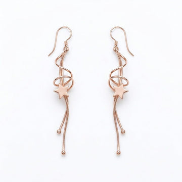 Rose Gold Floating Star Dangle Earrings, front product view