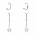 Green-Accent Curved Pearl-Look Accent Drop Earrings, additional product view 3