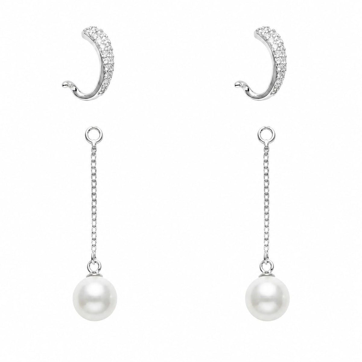 Green-Accent Curved Pearl-Look Accent Drop Earrings, additional product view 3
