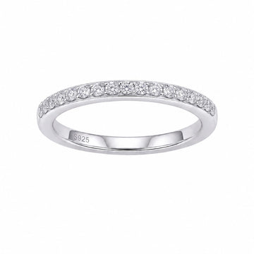 Silvme Clear CZ Half-Eternity 925 sterling silver ring for women set with cubic zirconia — front view on white background