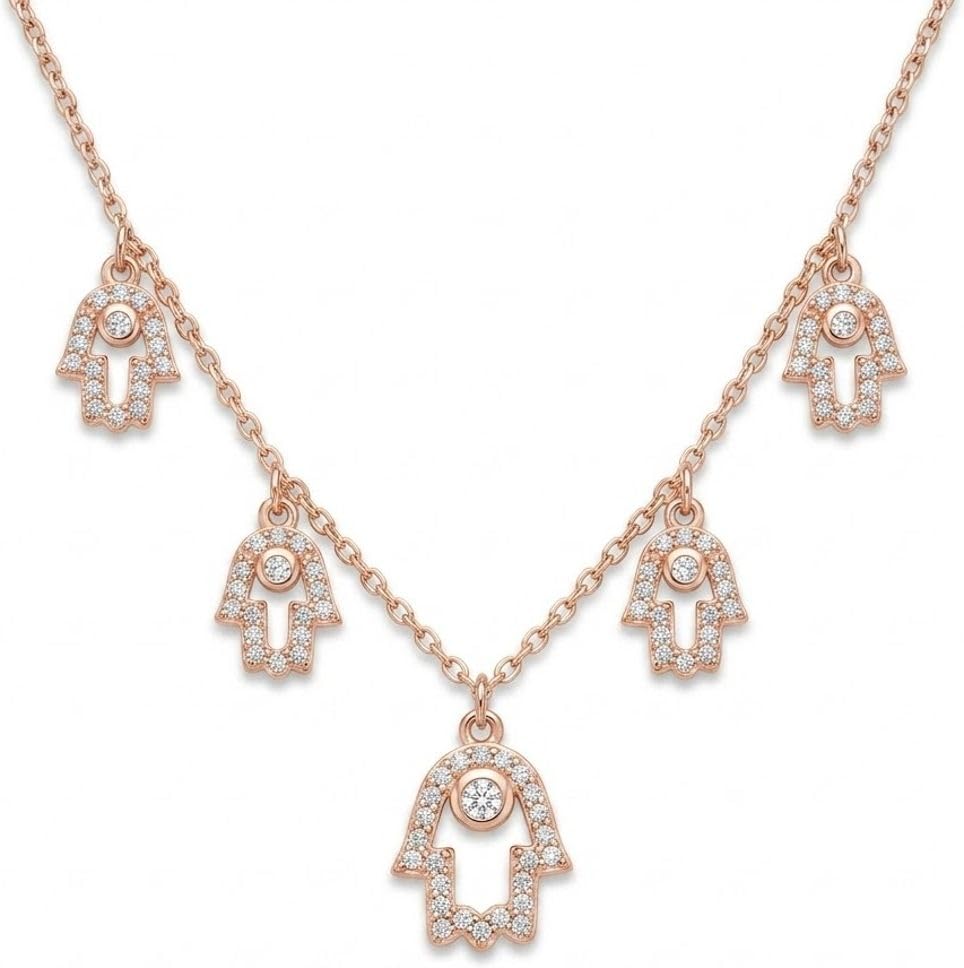 925 sterling silver Rose Gold Hamsa Hand Pendant Necklace by Silvme, rose gold finish, an elegant accessory for her