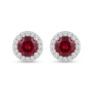 Red Round Halo Stud Earrings, front product view