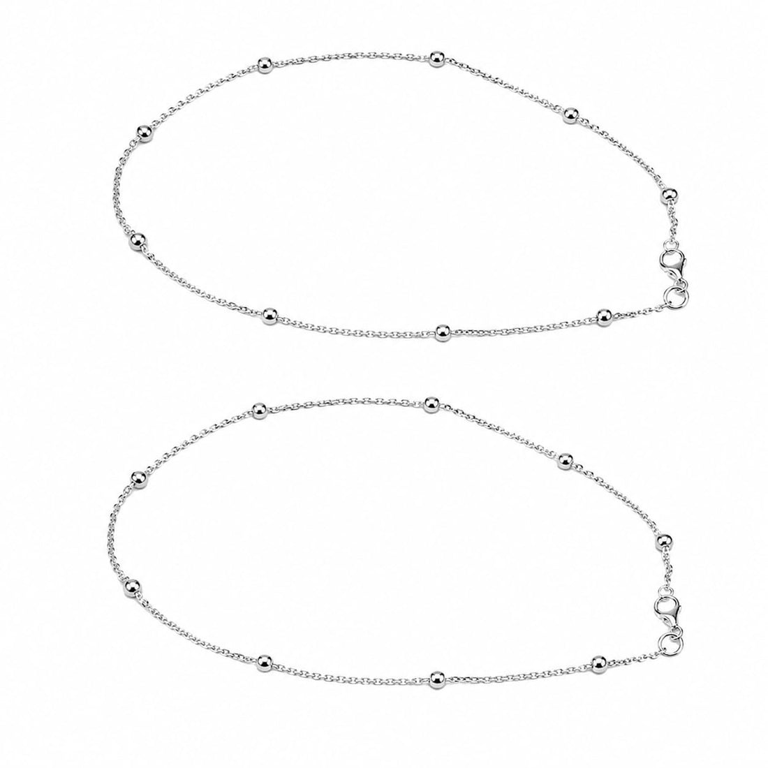 Silvme 925 sterling silver Beaded Chain anklet, on a plain white background, full view