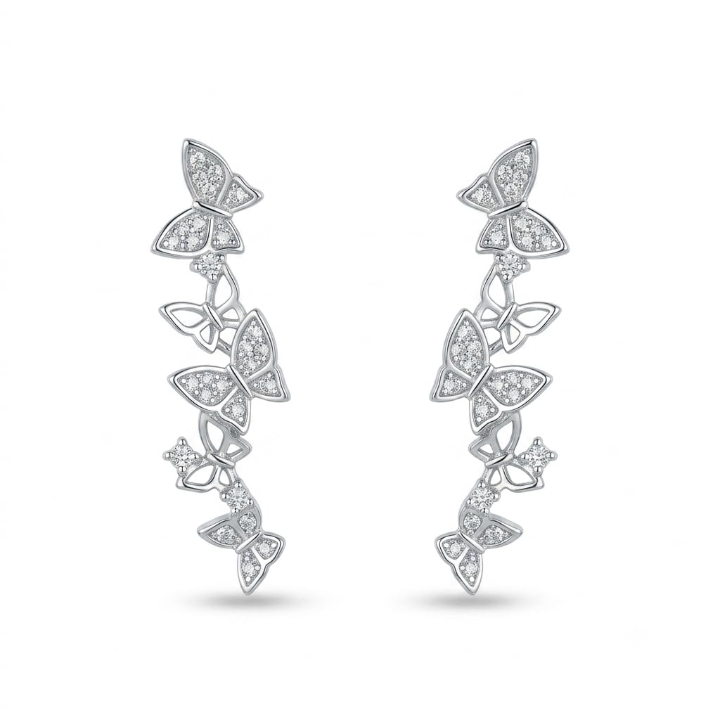 Stone-Set Butterfly Ear Crawler Climber Earrings, front product view