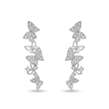 Stone-Set Butterfly Ear Crawler Climber Earrings, front product view