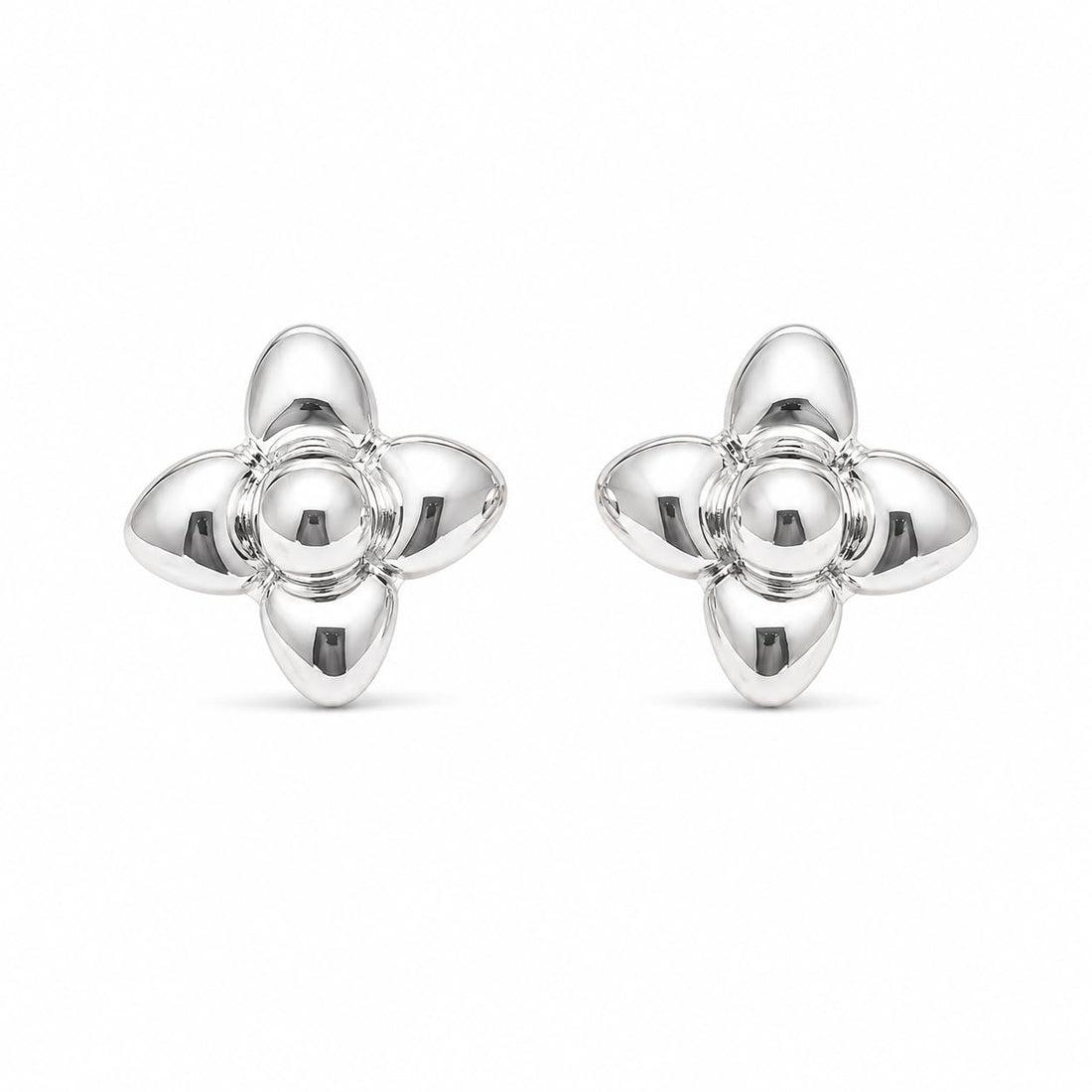 Polished Clover 925 silver stud earrings for women, everyday gift, shown as a matching pair
