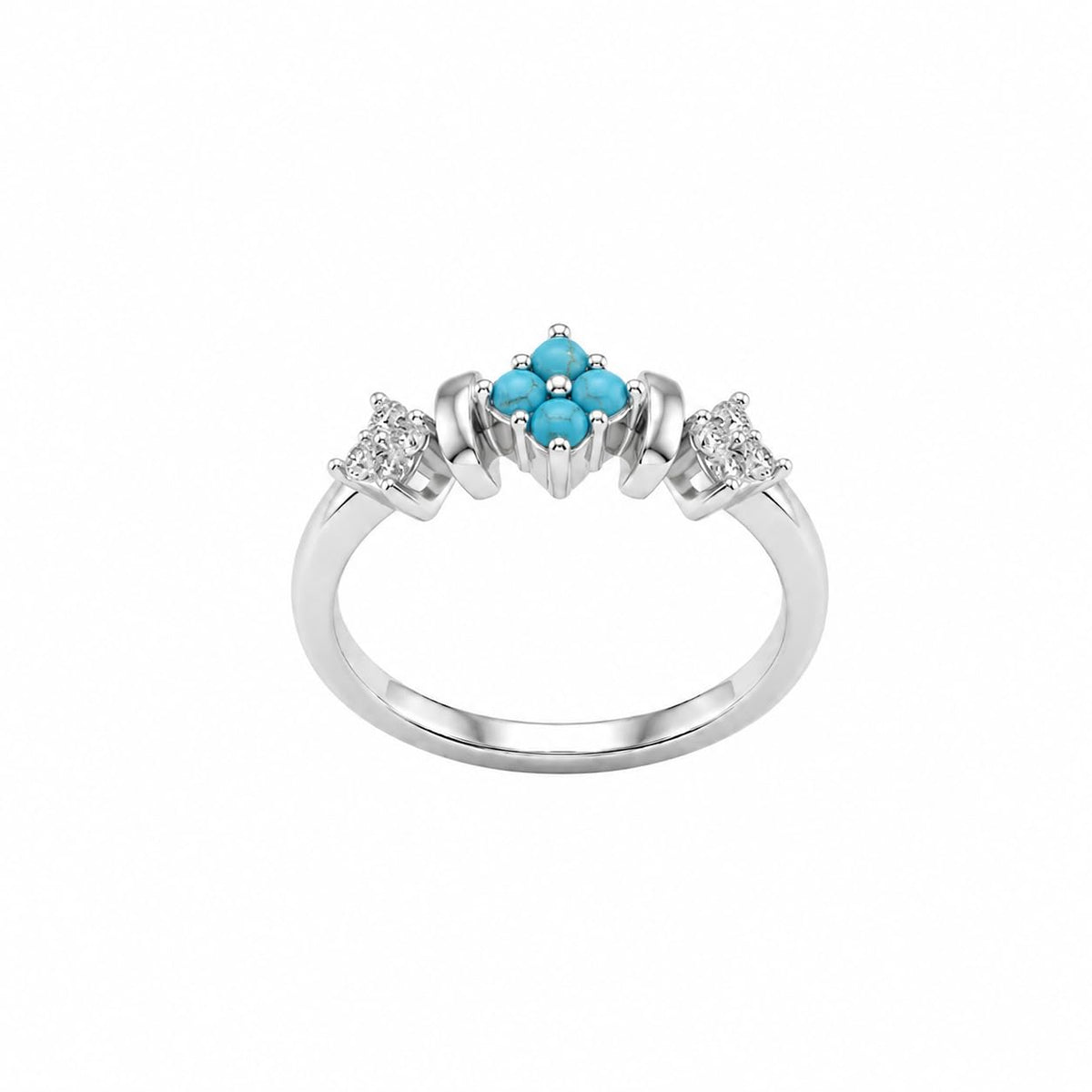 Silvme Turquoise-Colour Floral Cluster 925 sterling silver ring for women — front view on white background