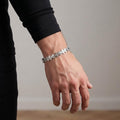 Box clasp and end links on the Silvme floral medallion link bracelet