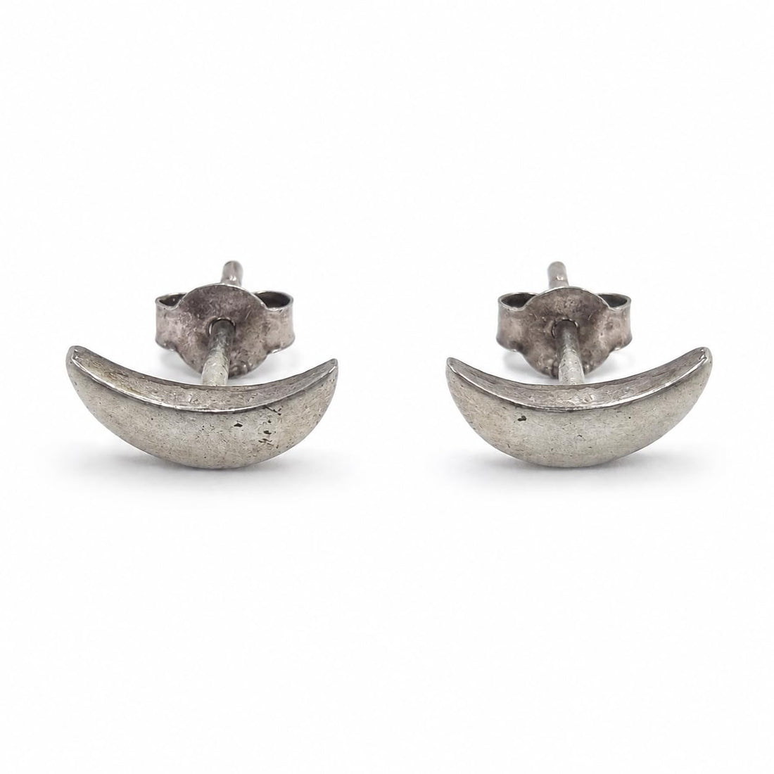 Crescent 925 silver stud earrings for women, gift for sister, shown as a matching pair