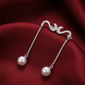 Pearl-Look Accent Drop S-Hook Ear Cuff Earrings, close-up detail