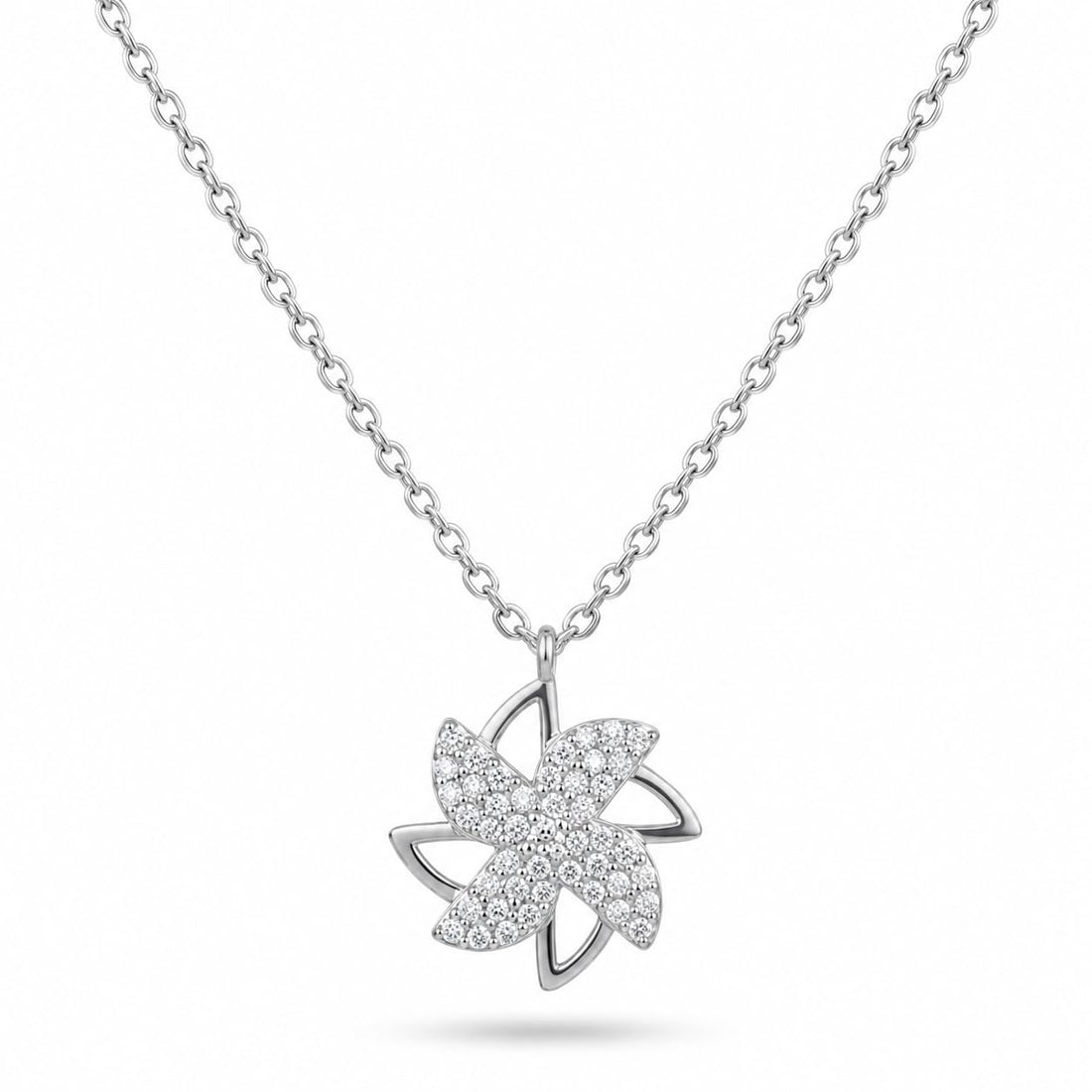 Silvme Pinwheel Flower Pendant Necklace in 925 sterling silver, jewellery for women, timeless everyday elegance