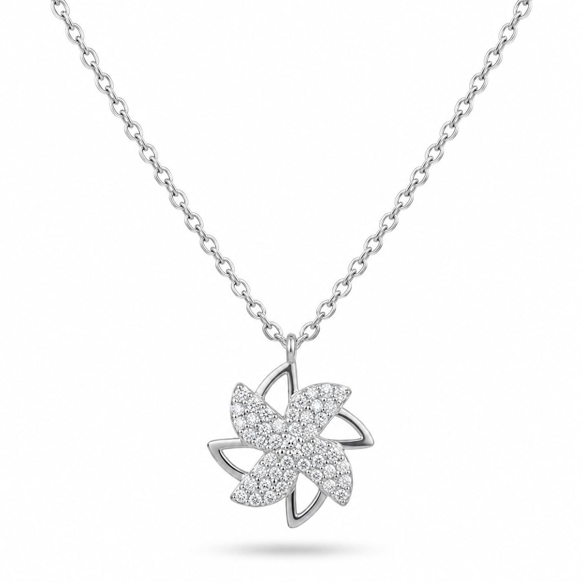 Silvme Pinwheel Flower Pendant Necklace in 925 sterling silver, jewellery for women, timeless everyday elegance