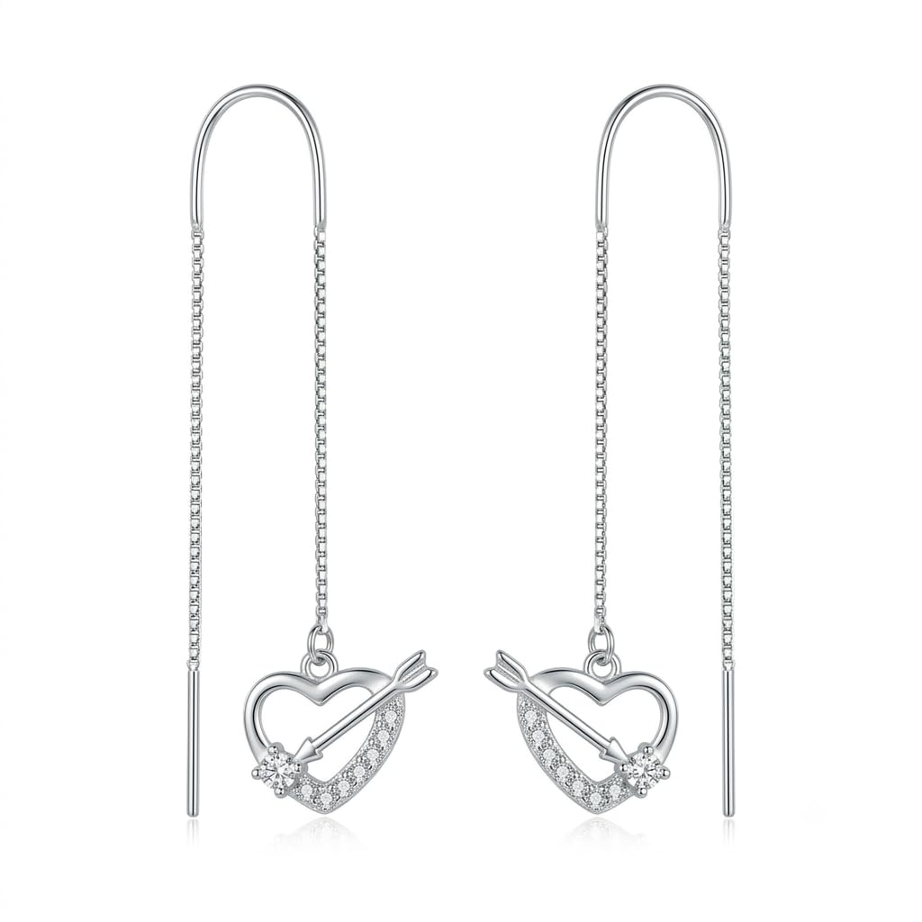 Cupid Arrow Heart Stone-Set Threader Earrings, front product view