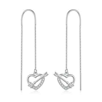 Cupid Arrow Heart Stone-Set Threader Earrings, front product view