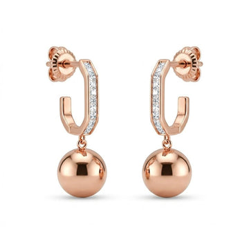 Rose Gold Channel Huggie Ball Drop Earrings, front product view