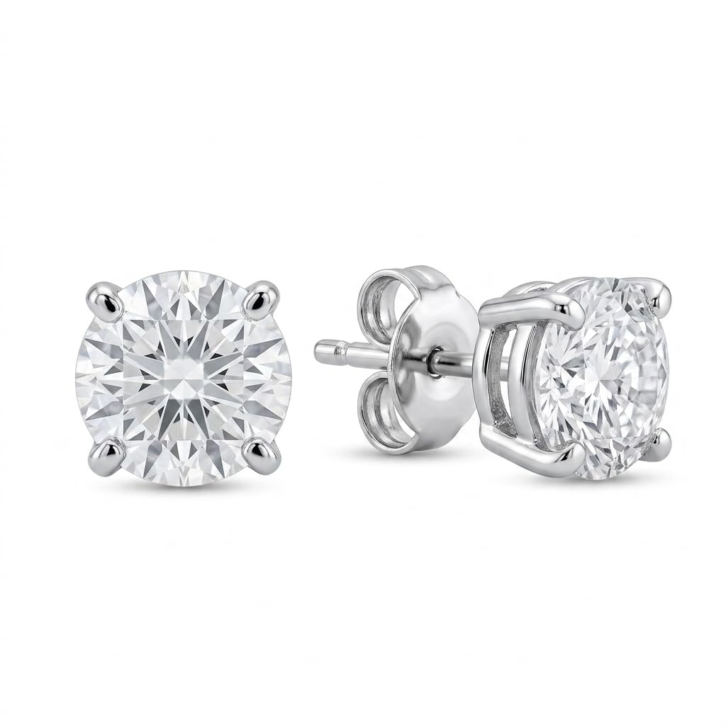 Round Solitaire 925 silver stud earrings for women, gift for daughter, shown as a matching pair
