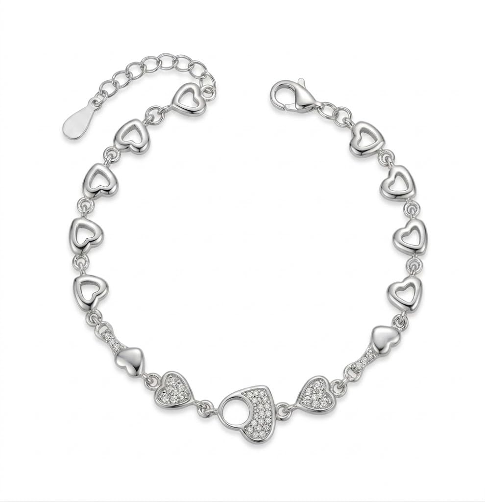 925 sterling silver Heart Charm Bracelet by Silvme, an elegant accessory for her, a gift-worthy silver piece