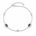 Silvme 925 sterling silver evil eye charm anklet with twin lashed evil-eye charms and oval beads, white background full view