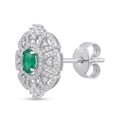 Green Round Stone-Set Stud Earrings, close-up detail
