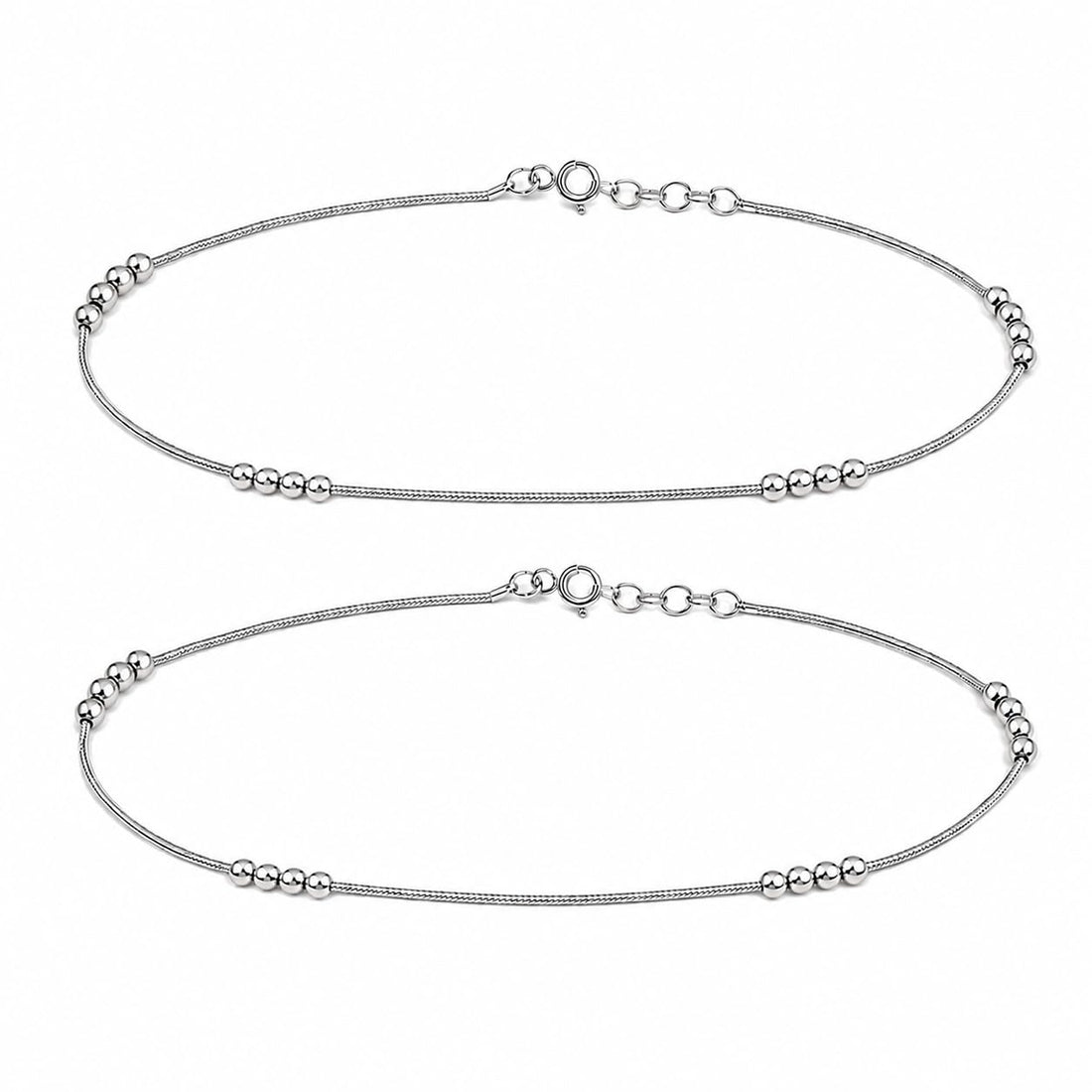 Silvme 925 sterling silver Beaded Chain with Extender anklet, on a plain white background, full view