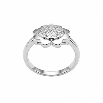 Silvme Dainty Daisy Crystal 925 sterling silver ring for women set with cubic zirconia — front view on white background