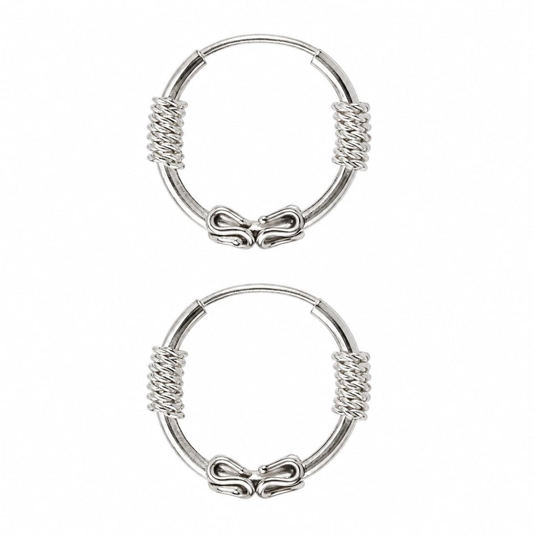 Silvme 925 Sterling Silver Oxidised Bali Hoop Earrings for women - white-background product photo of silver bali hoop earrings