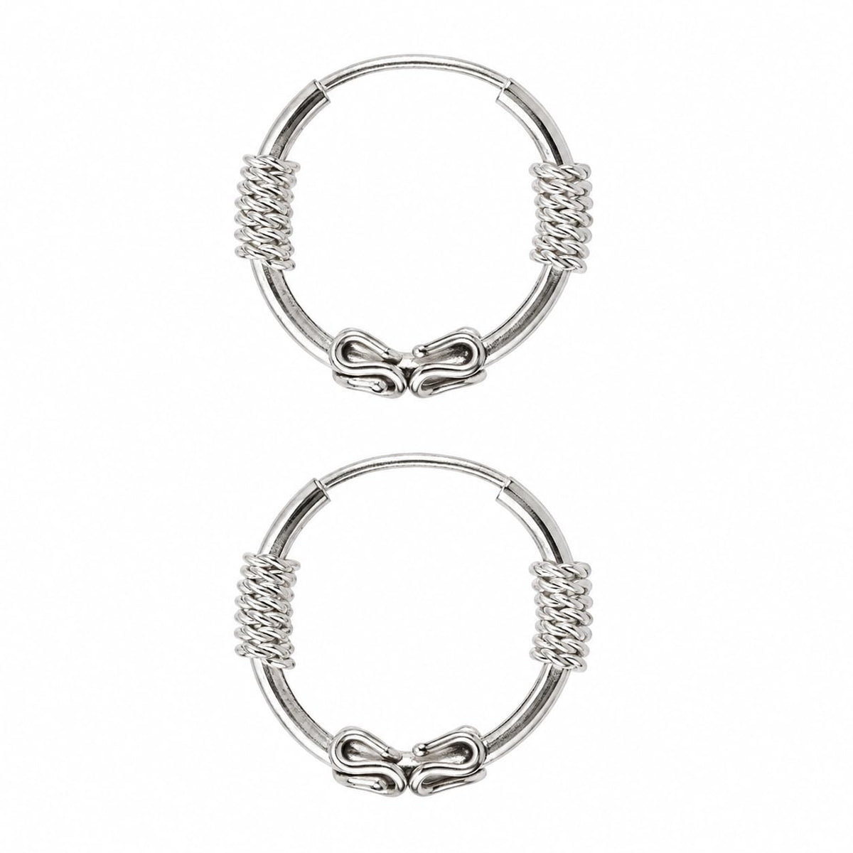 Silvme 925 Sterling Silver Oxidised Bali Hoop Earrings for women - white-background product photo of silver bali hoop earrings