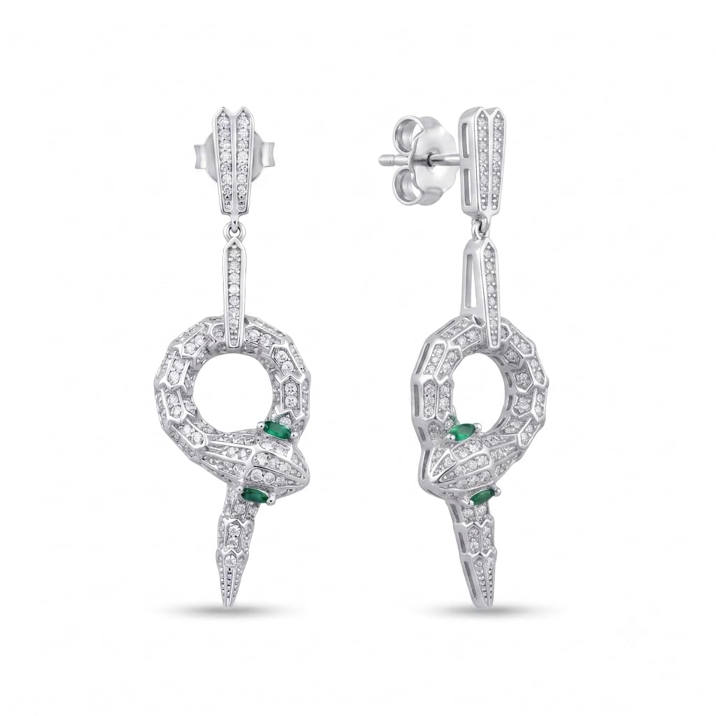 Serpent Snake Statement Stone-Set Drop Earrings, front product view