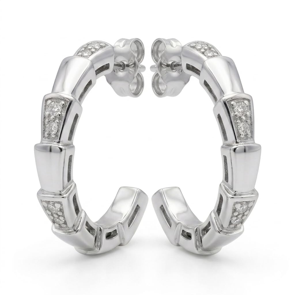 Engraved Segmented Half-Hoop Stud Earrings, front product view