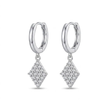 Silvme 925 Sterling Silver CZ Rhombus Drop Earrings for women - white-background product photo of silver drop earrings