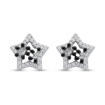 Black Star Stud Earrings, front product view
