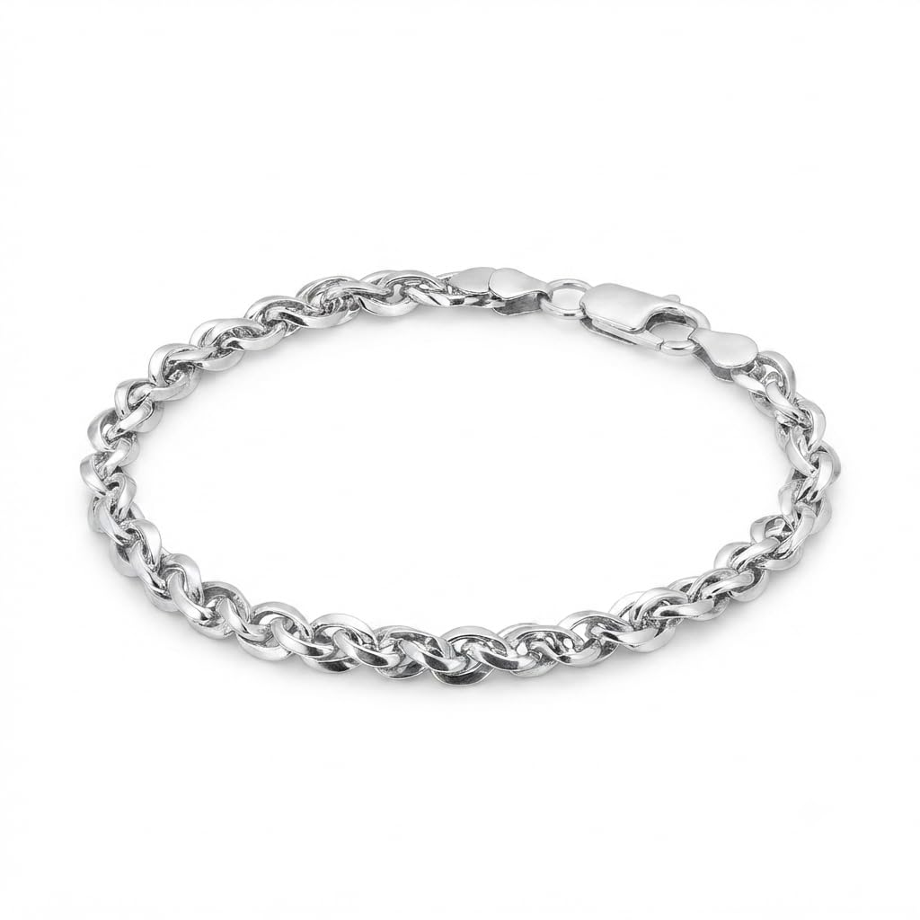 Silvme 925 sterling silver twisted rope chain bracelet for men shaped into an oval on a white background