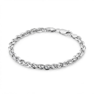Silvme 925 sterling silver twisted rope chain bracelet for men shaped into an oval on a white background