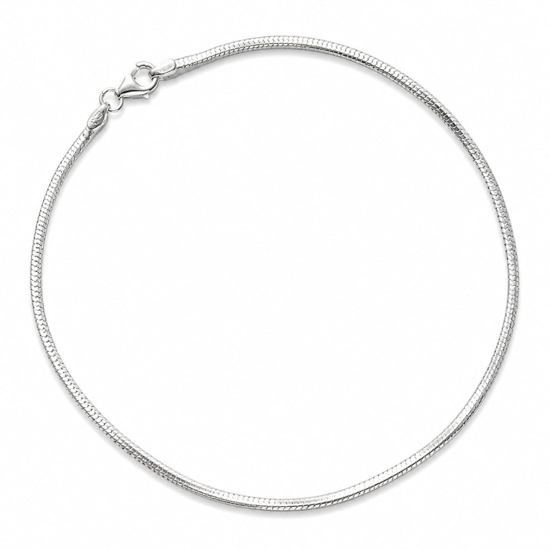 Silvme 925 sterling silver Polished Snake Chain anklet, on a plain white background, full view