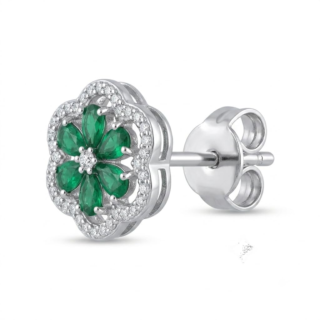 Green Four-Petal Floral Stud Earrings, front product view
