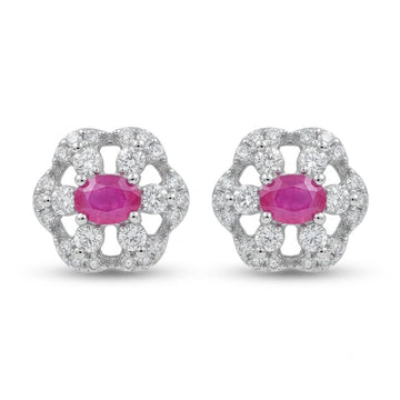 Cat & Heart Red Colour-Block Stone-Set Stud Earrings, front product view
