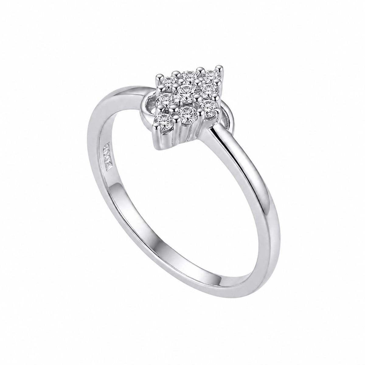 Silvme Navette Leaf Cluster 925 sterling silver ring for women set with cubic zirconia — front view on white background