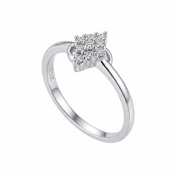 Silvme Navette Leaf Cluster 925 sterling silver ring for women set with cubic zirconia — front view on white background