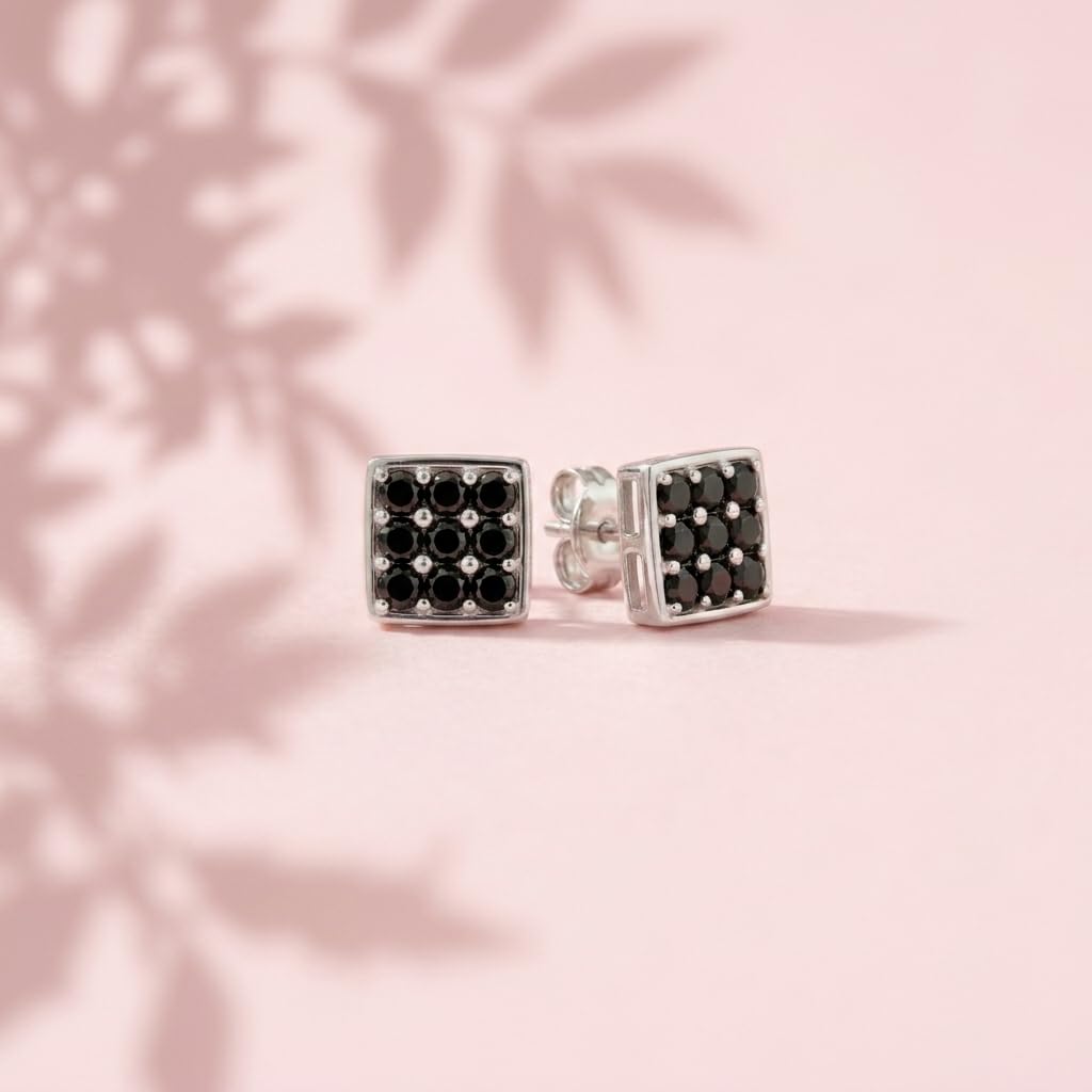 Black Square Cluster Stud Earrings, additional product view 7