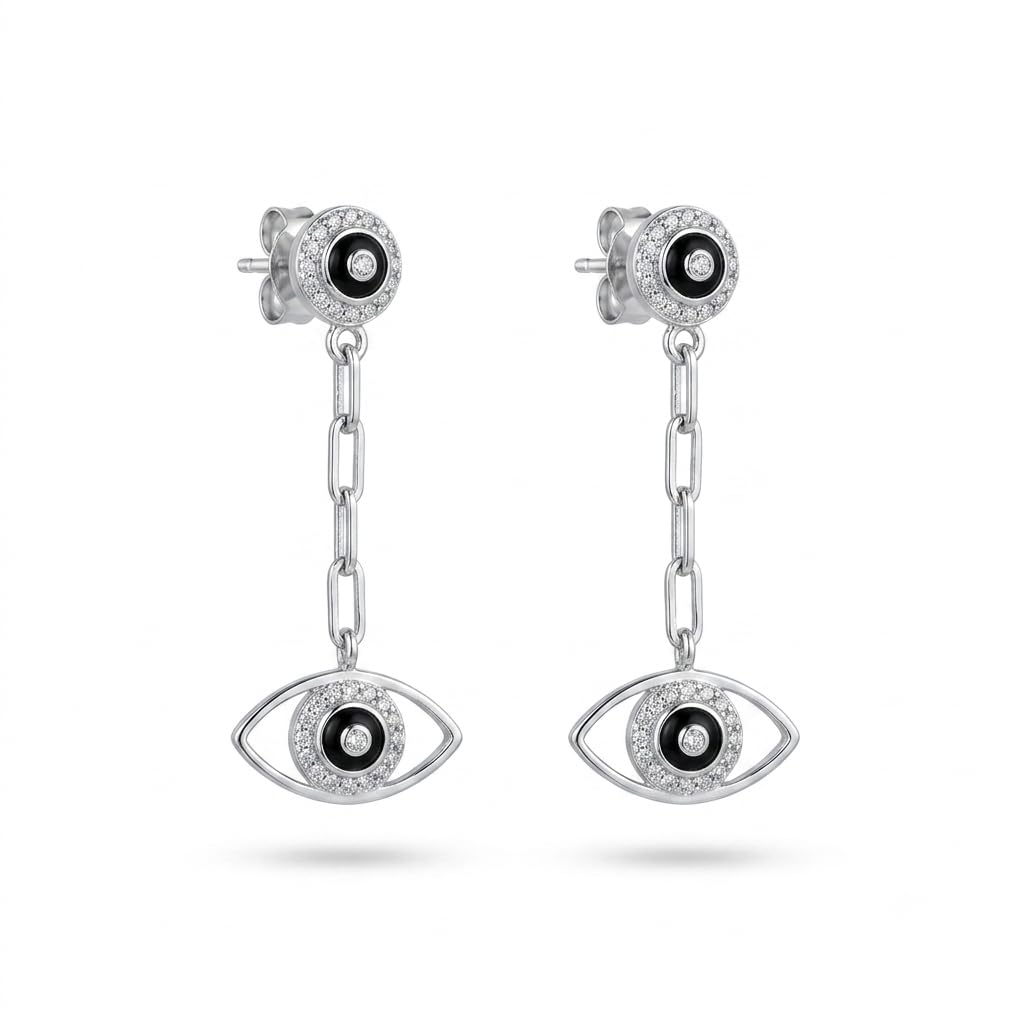 Evil Eye Stone-Set Drop Earrings, front product view